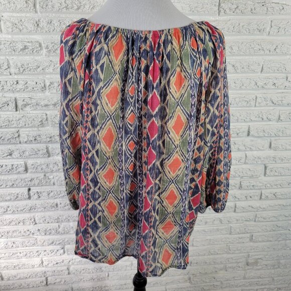 Chaps Womens Top 1X Plus Tunic 3/4 Sleeve On Off Shoulder Blue Geometric GEO247E - Picture 6 of 10